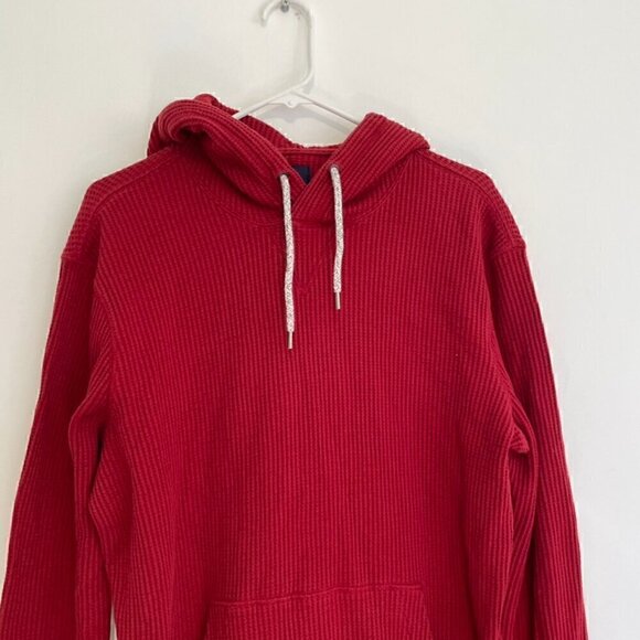 AMERICAN EAGLE Mens Solid Red Pullover Waffle Knit Thermal Hoodie Sweatshirt M - Picture 3 of 16